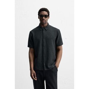 Zara Mens Button Up Shirt top L Dark Gray Textured Short Sleeve 4333/371 NWT